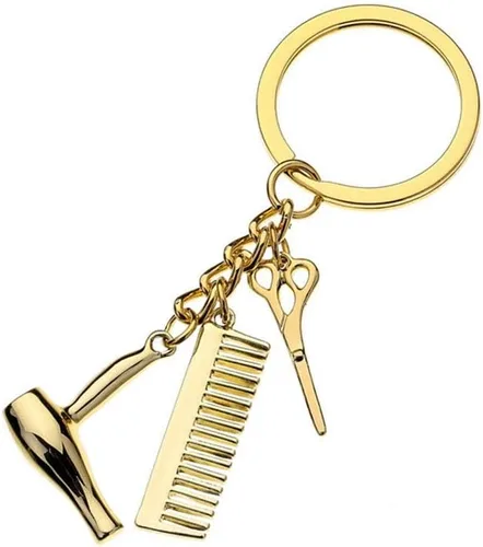 Miniatura 6 de Wixine 2 unids peluquero secador de pelo tijera peine llavero creativo llavero joyería regalos, Blanco,Oro
