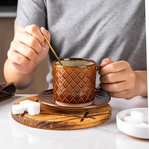 Miniatura 4 de GBhome Tazas de café apilables de 8 onzas, tazas de café de cerámica con patrones de textura para hombre, mujer, papá, mamá, juego de 4 tazas