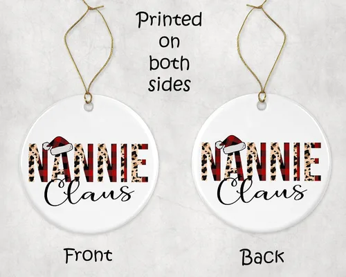 Miniatura 3 de Adorno de Navidad de leopardo Nannie Claus, adorno de Navidad a cuadros de búfalo rojo para Nannie, adorno familiar de Navidad impreso en ambos lados