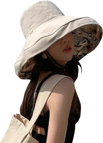 Sombreros reversibles florales para el sol, protección UV, con protección UPF y ala ancha y correa de barbilla para mujer