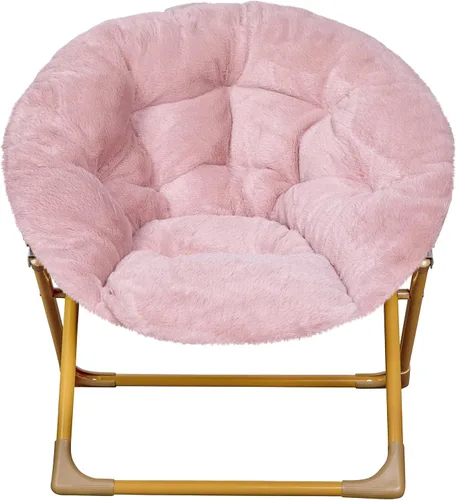 Miniatura 10 de Flash Furniture Silla Mini Plegable y Acogedora Gwen para Niños - Silla Lunar de Pelo Sintético Color Rosa Claro - Estructura de Metal Dorado Suave