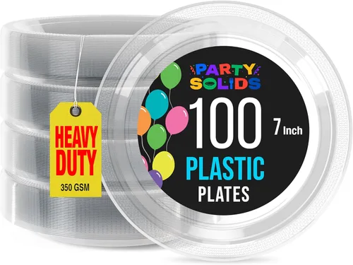 Miniatura 19 de Exquisitos platos de plástico rojo Party Solids para fiesta, platos desechables rojos de 9 pulgadas, juego de vajilla de plástico resistente, 100