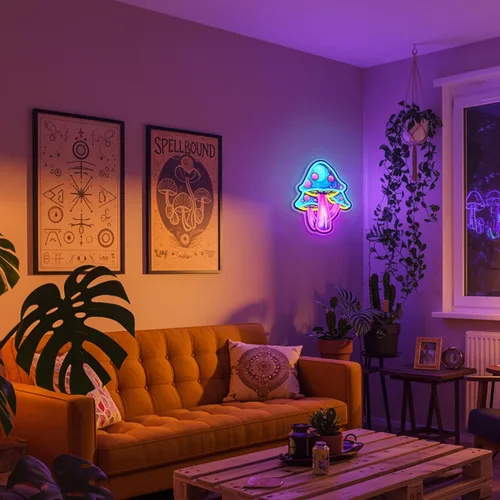 Miniatura 6 de Letrero de neón de hongo con interruptor regulable, luz de neón de hongo para decoración de pared, letrero de neón LED de hongo para dormitorio