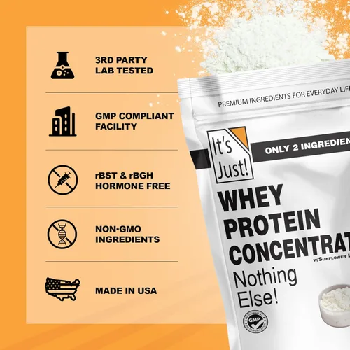 Miniatura 4 de It's Just! - Concentrado 100% de proteína de suero de leche, apto para GLP-1, fabricado en Estados Unidos, sin hormonas RBST/rBGH, WPC-80 premium