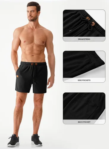 Miniatura 7 de JMIERR pantalones cortos casuales de 5"/ 7" para hombre, con cintura elástica de estilo gofrado, cordón de ajuste, pantalones cortos