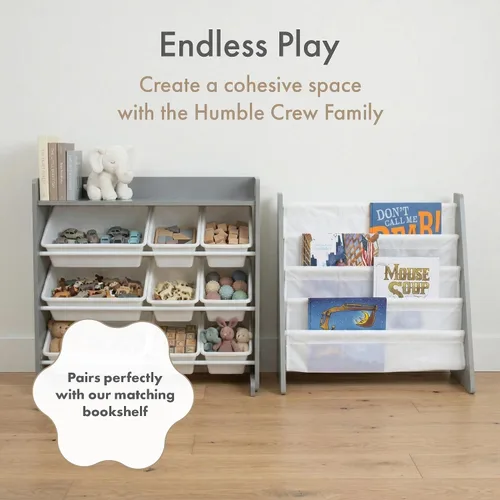 Miniatura 9 de Humble Crew Organizador de almacenamiento de juguetes con estante superior y 9 contenedores extraíbles, gris/blanco, estantería para niños pequeños