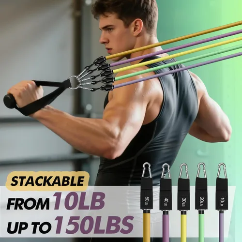 Miniatura 4 de WHATAFIT Bandas de resistencia, bandas de ejercicio, bandas de resistencia para entrenamiento, bandas de entrenamiento con asas para hombres y Azul