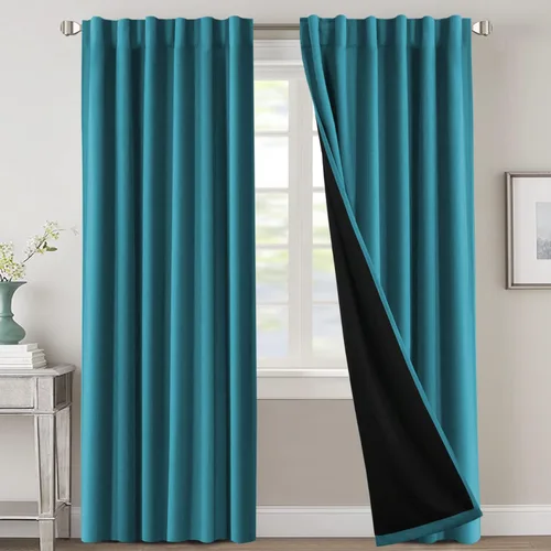 Miniatura 100 de H.VERSAILTEX Cortinas 100% opacas para dormitorio con forro negro, cortinas de oscurecimiento de habitación completa, con aislamiento térmico
