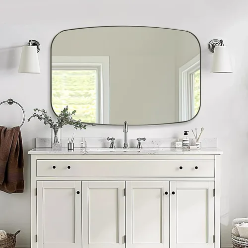Miniatura 42 de ANDY STAR Espejo de baño de níquel cepillado, espejo ovalado de 20 x 30 pulgadas para baño, espejo oblongo de níquel cepillado con marco de metal