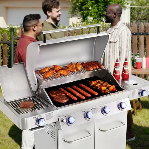 Miniatura 7 de Monument Grills - Parrilla de gas propano de 4+2 quemadores de acero inoxidable estilo gabinete con quemadores laterales y de sellado lateral
