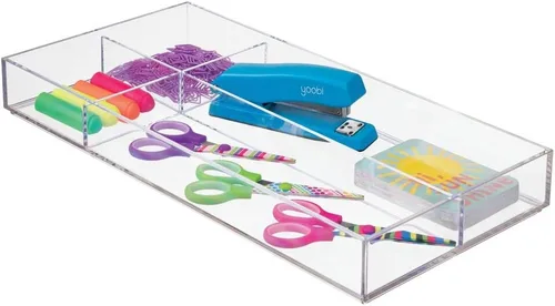 Miniatura 4 de mDesign Bandeja organizadora de cajones de almacenamiento divididos de plástico apilable para oficina, para armario, escritorio, estante u