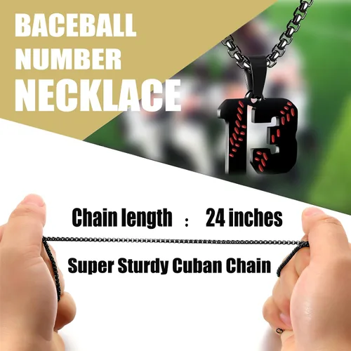 Miniatura 6 de SKQIR Colgante de número de jersey de béisbol para hombres y niños - Cadena de acero inoxidable para atletas - Negro
