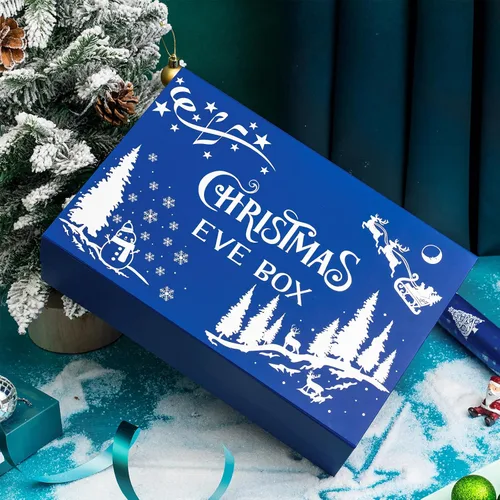 Miniatura 7 de WRAPAHOLIC 1 caja de regalo de Navidad con tapa, 13.3 x 9 x 4 pulgadas, caja de Navidad azul y blanca, diseño de letras, cajas de regalo plegables