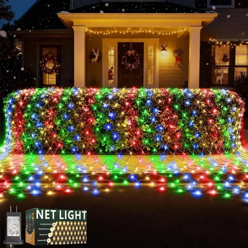 Miniatura 11 de LitHome Luces de red de Navidad de 14.8 x 5 pies, 300 luces LED de red blanca cálida, 8 modos de conexión, malla gigante impermeable de Navidad