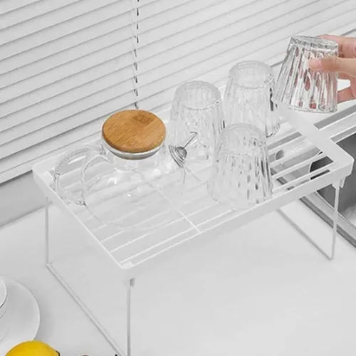 Miniatura 6 de Estante apilable para gabinete, estante plegable de plástico para armario de cocina, estante de almacenamiento de escritorio, estante organizador