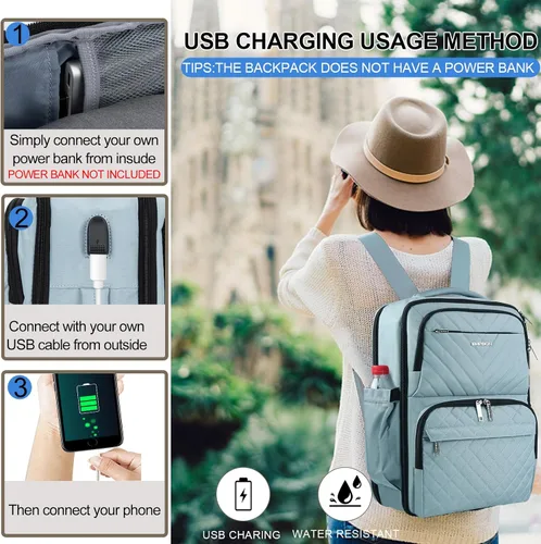 Miniatura 6 de EMPSIGN Mochila de viaje de mano para mujeres y hombres, mochila grande de 17 pulgadas para laptop con puerto USB, equipaje de mano aprobado por