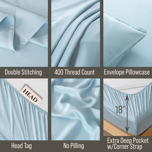 Miniatura 4 de Bella Coterie - Juego de sábanas de lujo de viscosa de bambú para cama tamaño split king 2 sábanas ajustadas para camas Sleep Number y camas 06