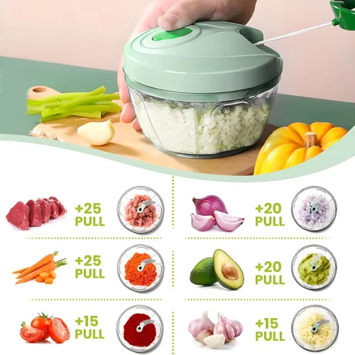 Miniatura 4 de Picador de verduras manual de alimentos con contenedor, cortador de verduras de cuerda manual para ensalada, ajo, nuez y cebolla