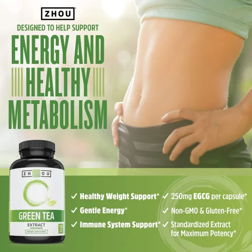 Miniatura 3 de Zhou Extracto de té verde con EGCG, metabolismo, energía natural, enfoque mental, apoyo inmunológico, fórmula cardíaca antioxidante y saludable, sin