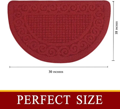 Miniatura 2 de Alfombras Rojas de Cocina para Piso de 2 Piezas 18"X30", Antideslizantes Lavables, Alfombra de Cocina Absorbente de Pie, Alfombra de Medio Círculo