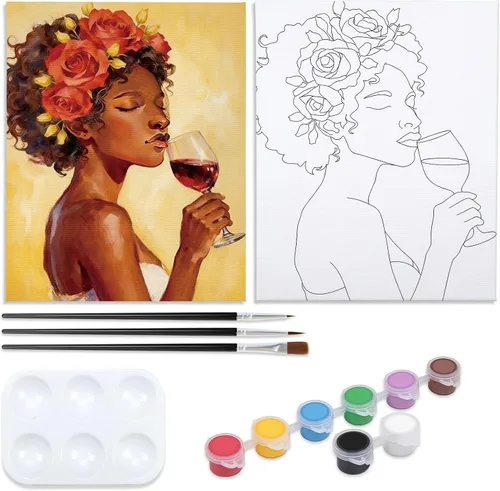 Miniatura 7 de Kit de Fiesta de Pintura en Lienzo Pre-Dibujado para Pintar y Sorber para Adultos Niña con Auriculares Kit de Pintura Regalo de Cumpleaños (8x10)