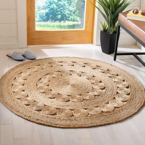 SAFAVIEH NFB250A - Alfombra redonda de fibra natural, 3 pies, redonda, natural, hecha a mano, estilo bohemio, con encanto de yute