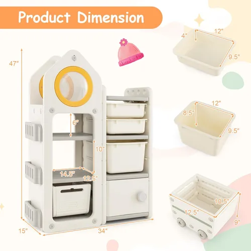 Miniatura 3 de Costzon Organizador de almacenamiento de juguetes para niños y estantería, estante multiusos con contenedores de almacenamiento extraíbles
