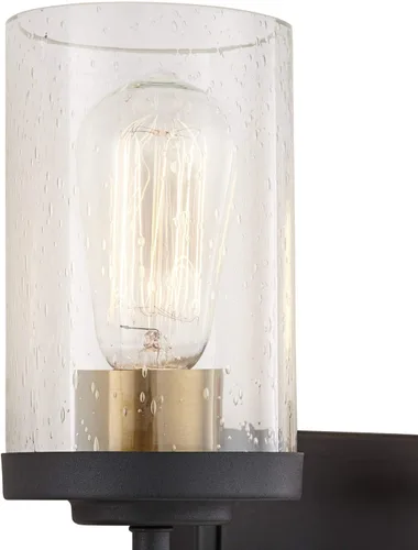 Miniatura 3 de Possini Euro Design Kata Farmhouse - Lámpara de pared rústica de madera sintética negra con cable de 22 pulgadas, 3 lámparas, cristal cilíndrico