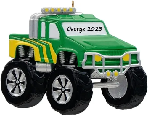 Miniatura 5 de Adornos de Navidad personalizados de camión monstruo azul 2024, recuerdo de camión de ruedas grandes para niños y niñas