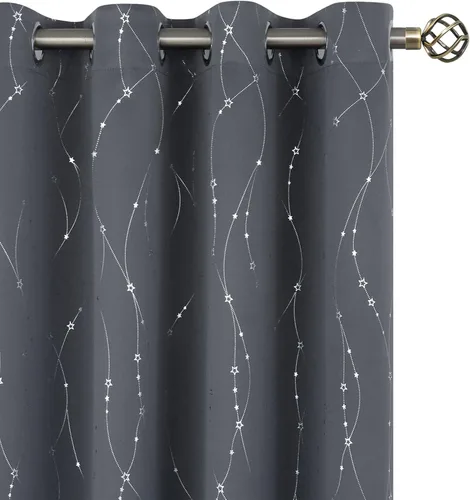 Miniatura 57 de BGment Cortinas opacas para dormitorio infantil, con aislamiento térmico, con ojales, estampado de estrellas plateadas, cortinas para oscurecer