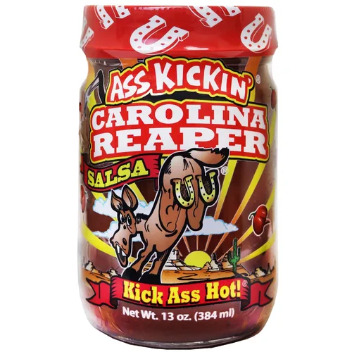 KICKIN' Carolina Reaper Hot Spicy Salsa – 13 onzas – Salsa picante gourmet premium de Carolina Reaper para chips de tortilla, verduras y burritos de
