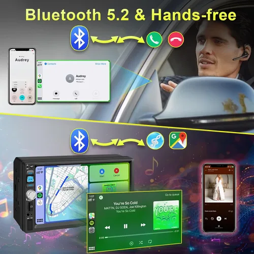 Miniatura 4 de Apple CarPlay inalámbrico y Android Auto, estéreo de coche doble DIN - Pantalla táctil IPS de 7", 1024*600, radio de coche FM, Bluetooth 5.2, 180W