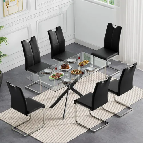 Miniatura 39 de Juego de mesa de comedor redonda de 3 piezas para 2, mesa de cocina moderna de vidrio plateado y sillas para 2 con sillas tapizadas, juego de mesa