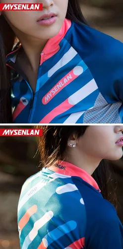 Miniatura 21 de Mysenlan - Conjunto de camiseta de manga larga transpirable para mujer, pantalones largos acolchados 3D, camisa de bicicleta, ropa de ciclismo