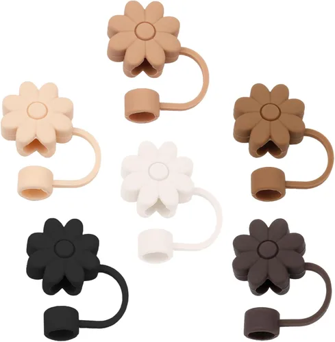 Brown Series - Fundas de silicona para popotes Stanley de 30 y 40 onzas, accesorios para vasos de 30 y 40 onzas, 6 tapas de popote de flores, a