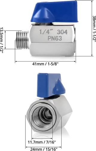Miniatura 5 de QWORK Mini válvula de bola, paquete de 4 válvulas de cierre de acero inoxidable 304 hembra y macho de rosca NPT de 1/4