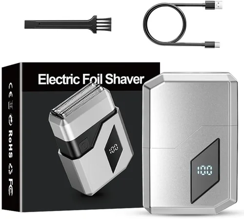 Miniatura 3 de Afeitadoras eléctricas de aluminio para hombres, nueva mini maquinilla de afeitar eléctrica con 3 cuchillas flotantes, pantalla LED, USB-C Negro
