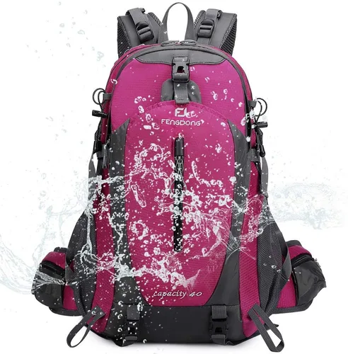 Miniatura 6 de Fengdong Mochila de viaje impermeable y ligera para senderismo, acampadas, de 40 L, para hombres y mujeres A7-rojo