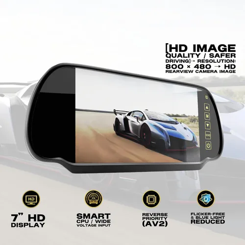 Miniatura 6 de Monitor de espejo retrovisor TFT LCD de 7 pulgadas, cámara panorámica para salpicadero, espejo retrovisor con botón táctil, 2 entradas de video