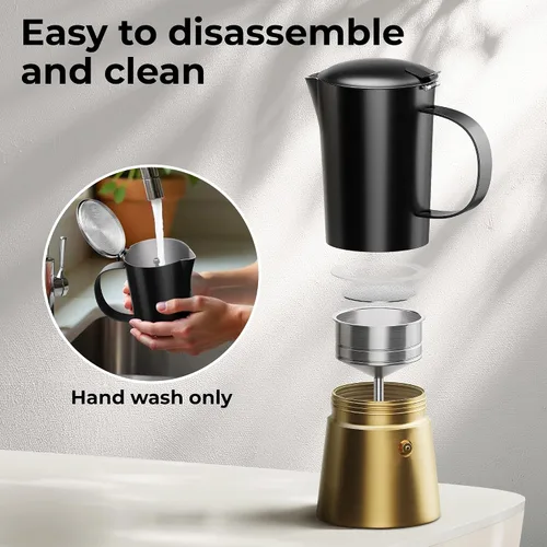 Miniatura 6 de Cafetera de acero inoxidable Moka Pot de 6 tazas (12 onzas líquidas), cafetera de estufa para inducción, estufas de gas y eléctricas, cafetera