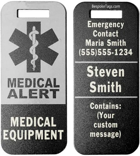 Etiqueta de alerta médica Equipo médico - Información grabada personalizada (negro)