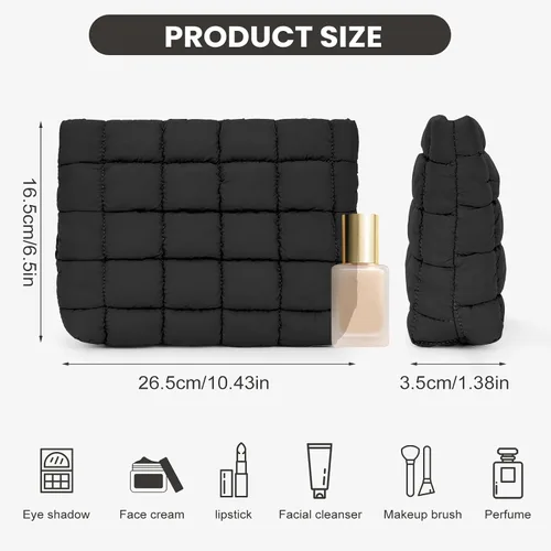 Miniatura 6 de Bolsa de Maquillaje Acolchada Inflada Bolsas de Cosméticos de Viaje Lindo Puffer Sólido Organizador de Artículos de Tocador Bolsa de Almacenamiento