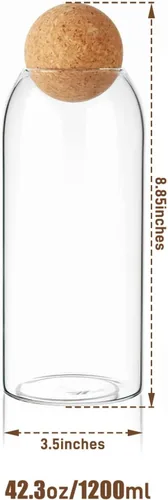 Miniatura 2 de Recipiente de almacenamiento de alimentos de vidrio, contenedor de almacenamiento de 40.6 fl oz/42oz con corcho de bola, tarro de almacenamiento