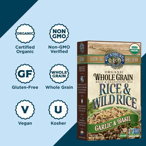 Miniatura 5 de Lundberg Family Farms - Arroz orgánico de grano entero y arroz silvestre, ajo y albahaca, guarnición, básico de despensa, 100% grano entero, sin