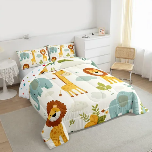 Miniatura 2 de Feelyou Juego de edredón de animales de la selva para todas las estaciones, juego de ropa de cama con 1 funda de almohada de microfibra de elefante