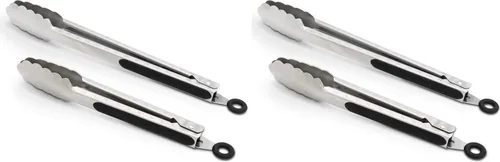Miniatura 25 de Pinzas de cocina de acero inoxidable 304, juego de 2 pinzas resistentes de 9 y 12 pulgadas para asar a la parrilla, con bloqueo cepillado y agarre