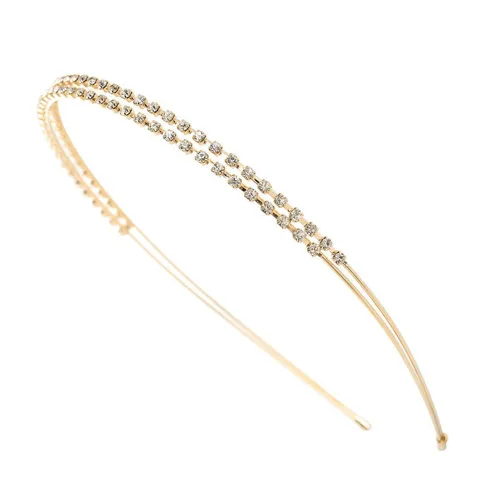 Miniatura 5 de Diademas de cristal de doble fila, color plata/oro rosa, con diamantes de imitación de moda, para boda, fiesta, banda para el pelo, diadema