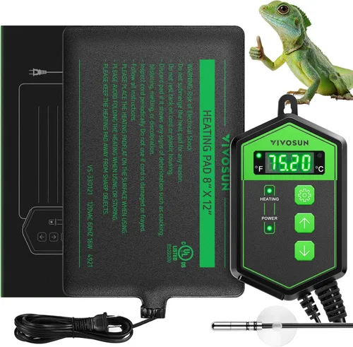 Miniatura 11 de VIVOSUN Alfombrilla térmica para reptiles de 6x8 pulgadas con termostato Combo para tanque debajo del terrario para tortugas, lagartos, ranas