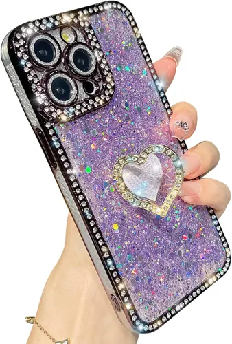 Miniatura 13 de Bling Glitter Heart compatible con iPhone 13 Pro de 6.1 pulgadas, bonito protector de cámara completo brillante para mujer, funda de teléfono Oro