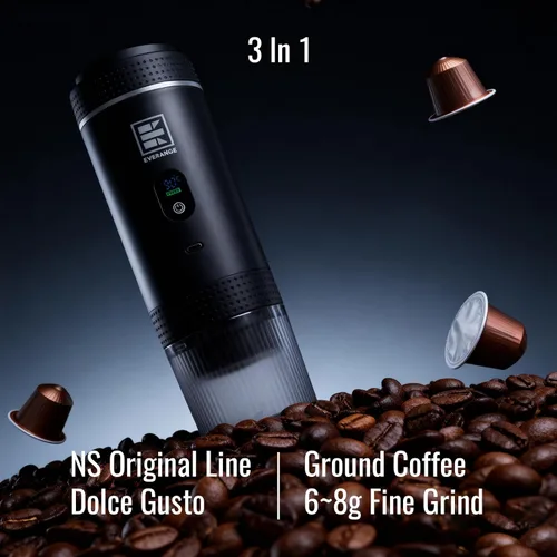 Miniatura 9 de Cafetera eléctrica portátil de espresso, cafetera de viaje compatible con café molido y cápsulas NS (Negro con pantalla LCD)